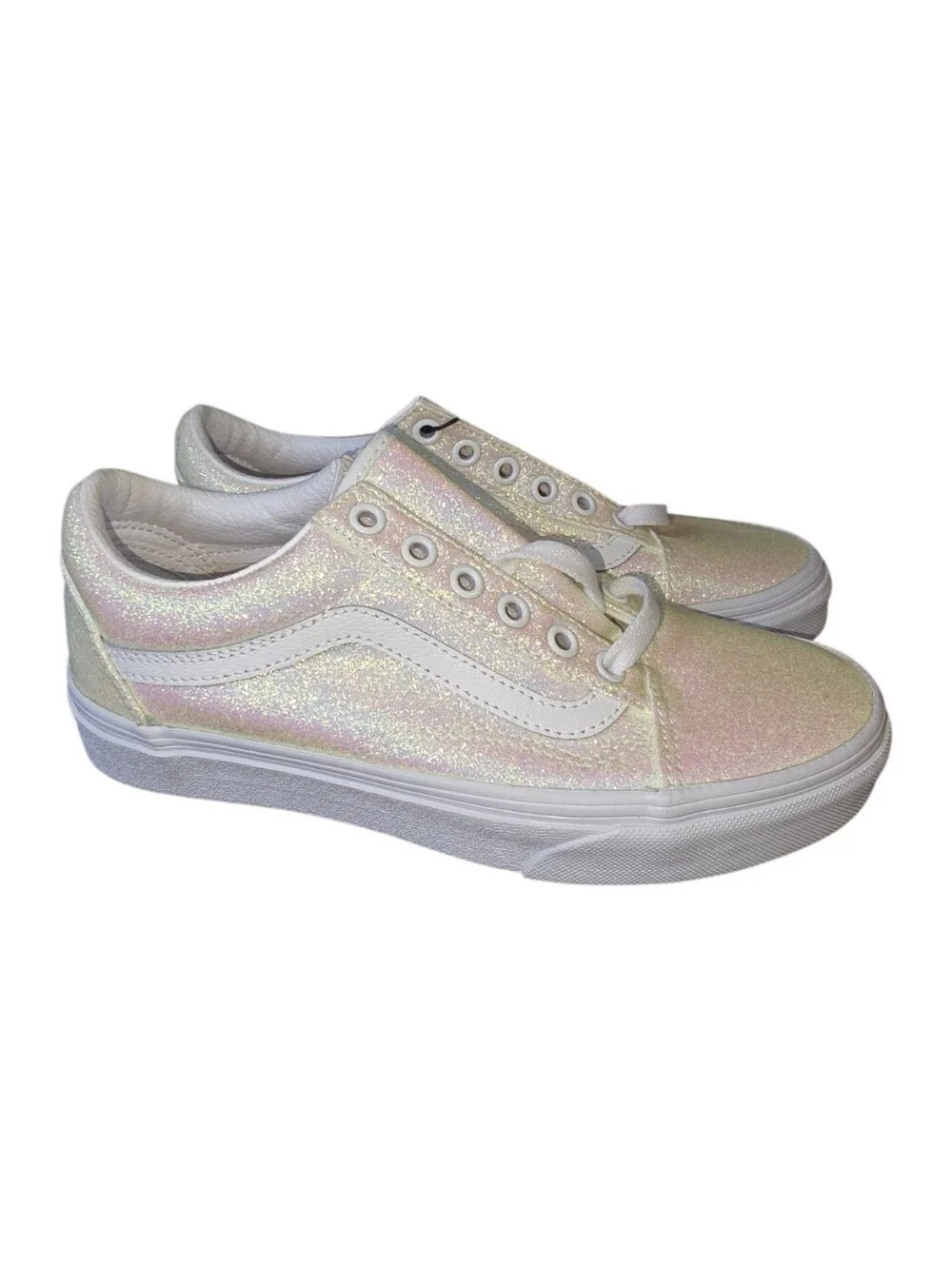 NWT Vans Glitter Iridescent  Sz 6 Sneakers White Pink